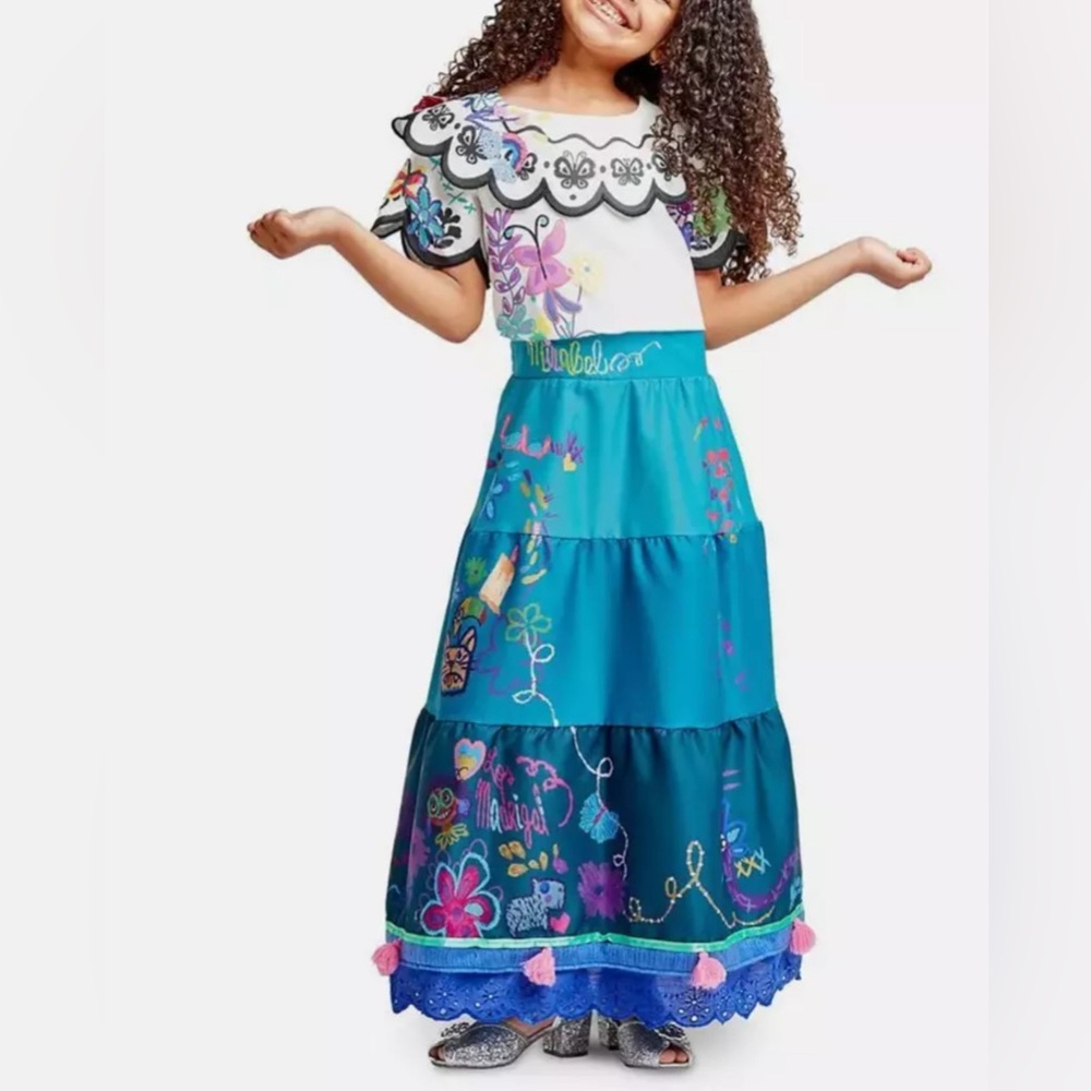 Disney‎ Encanto Mirabel Costume Dress Embroidered Girls Size 9-10 Halloween